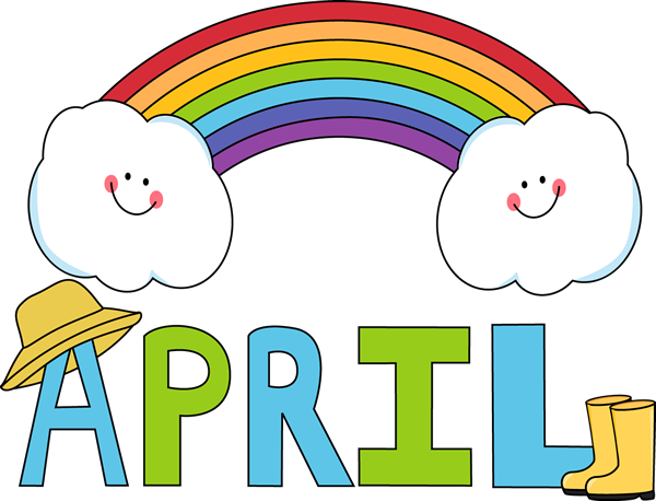 April clipart with clouds, rainbow
