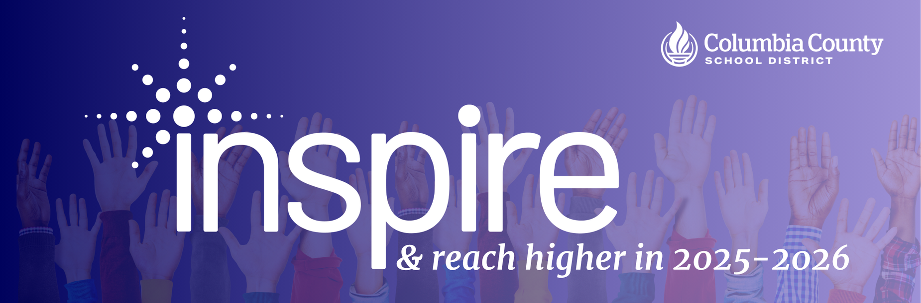 Hands reaching upward with the word 'inspire' and school district logo.