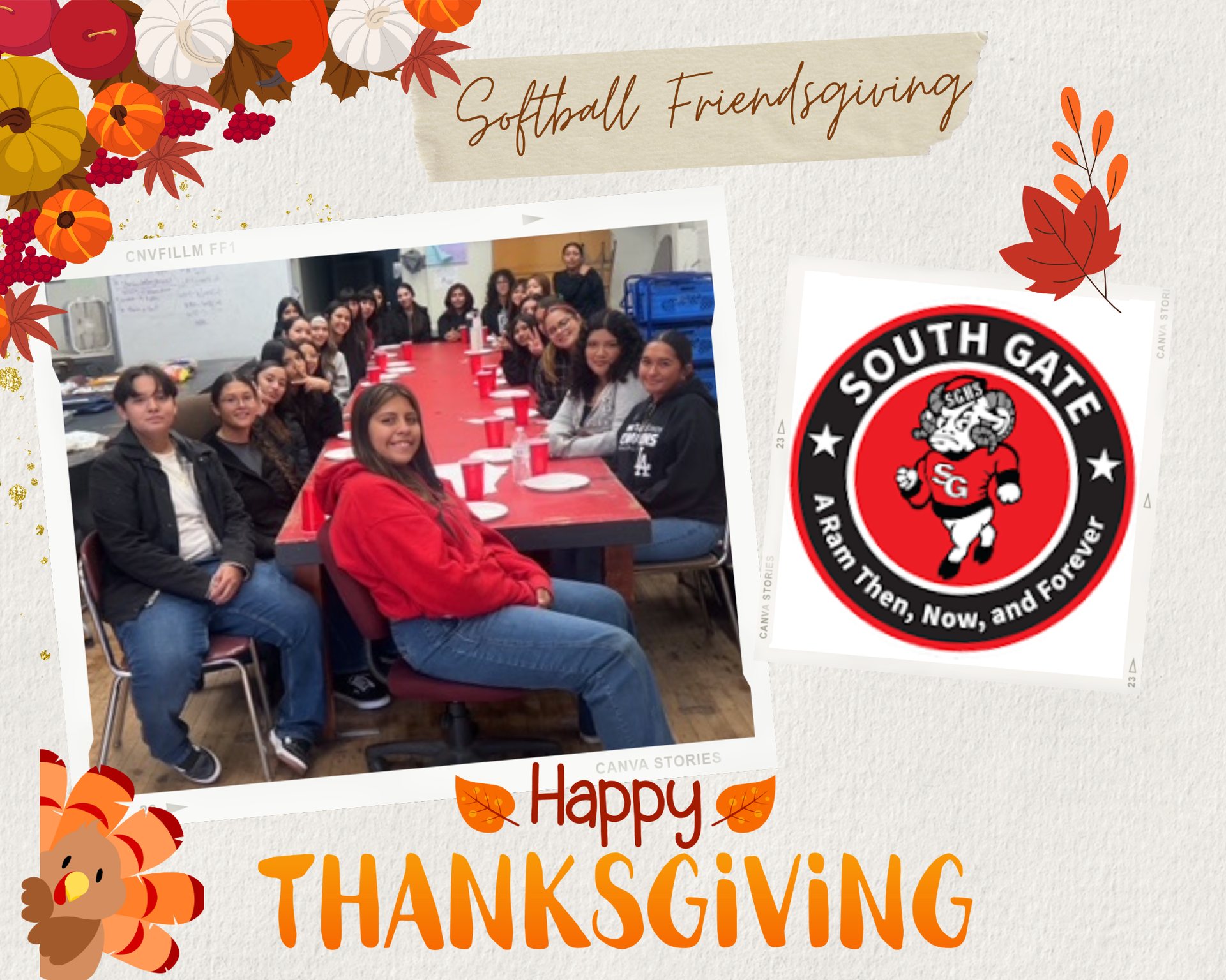 SG Softball team celebrating Friendsgiving 2025