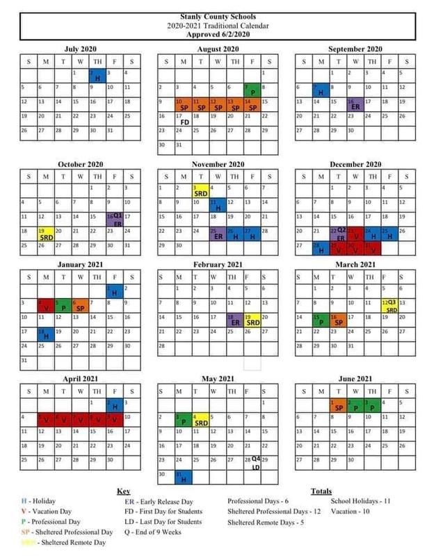 Updated 2020-2021 Stanly County Schools calendar Featured Photo