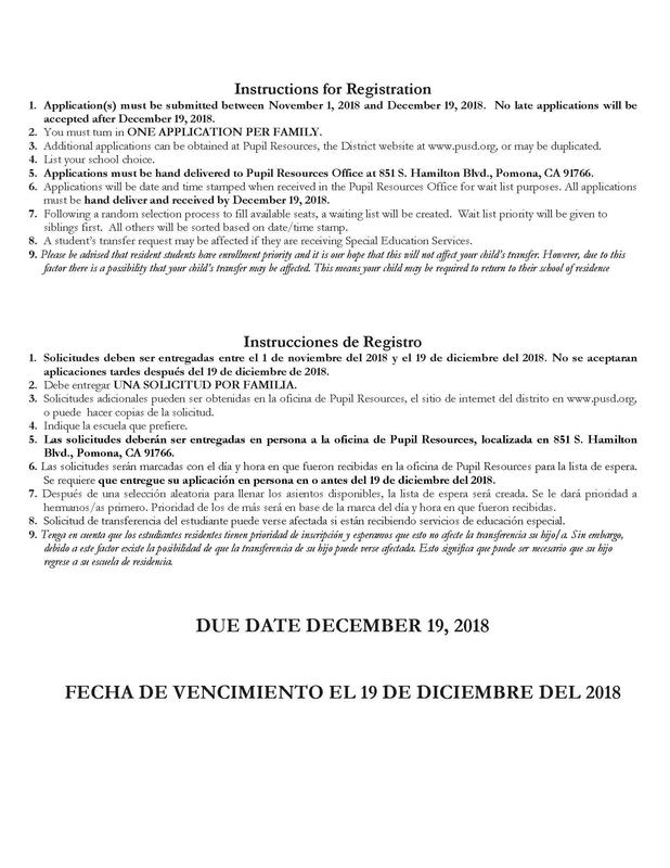 District Application for Intra-District Transfer/Solicitud para Transferencia Dentro del DistritoDistrict Application for Intra-District Transfer/Solicitud para Transferencia Dentro del Distrito