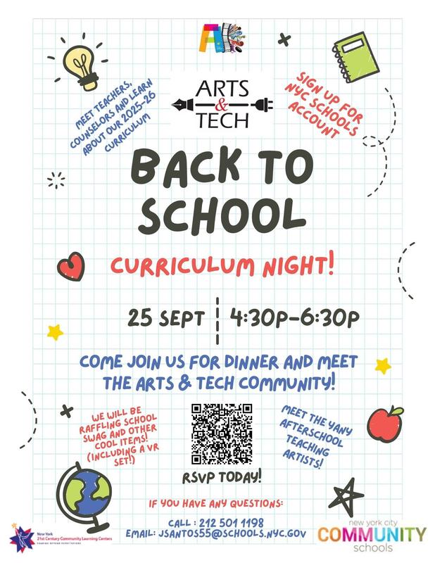 Back to school night flyer mentioning raffles, food, and information