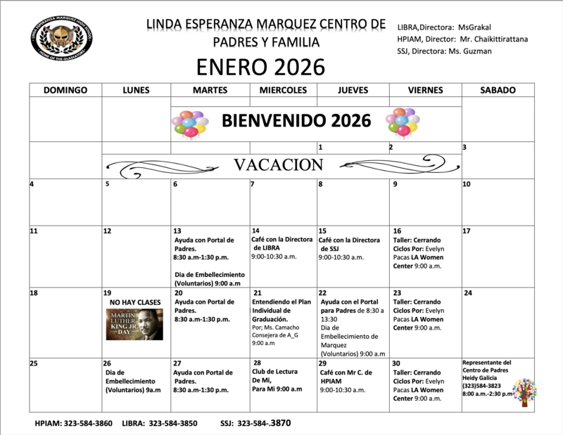 January 2026 Calendar of Events