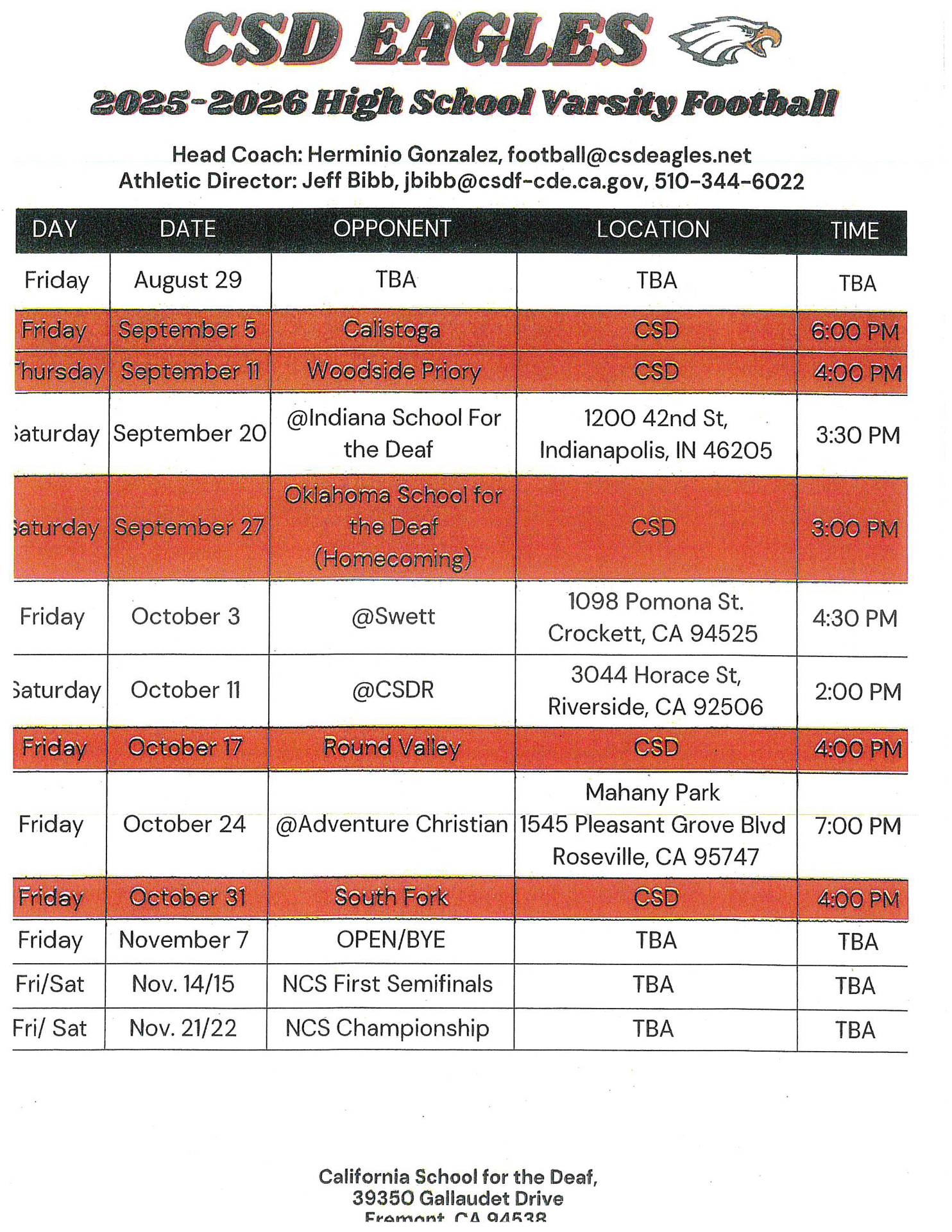 Tap on image for varsity football schedule