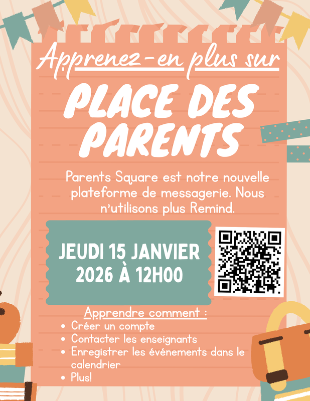 An announcement for informational event about Parents Square - French