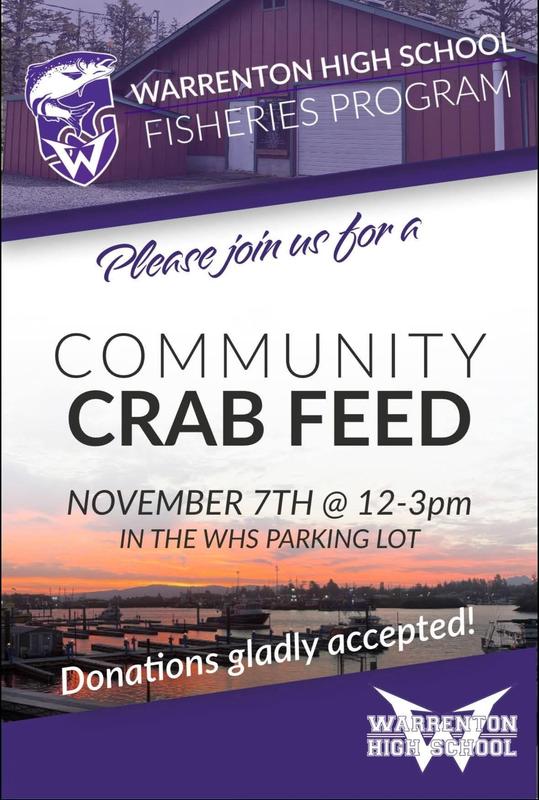 Join us in the WHS Parking lot on November 7th from 12:00 - 3:00 PM for our annual crab feed. Donations gladly accepted.