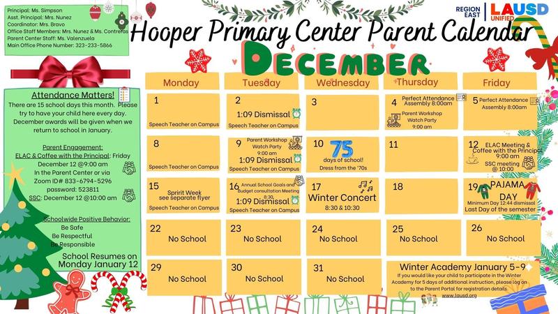 December parent calendar