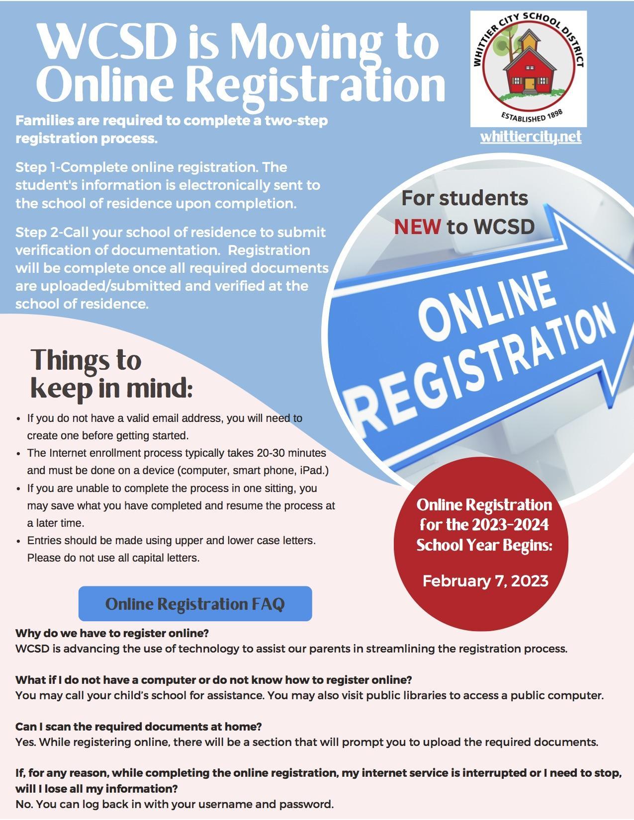 Whittier City School District Moves to Online Registration for NEW