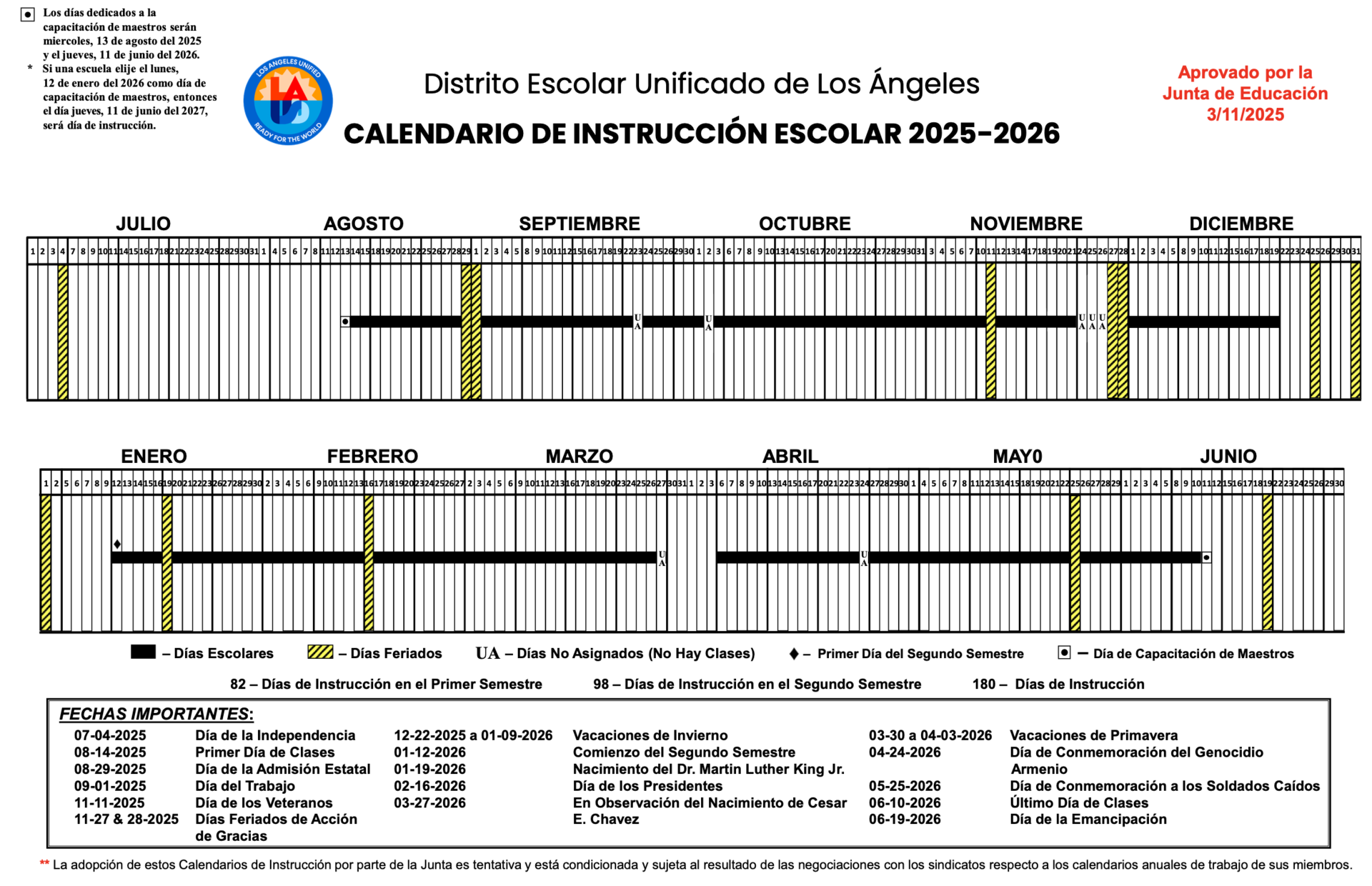 Image of District Calendar in Spanish