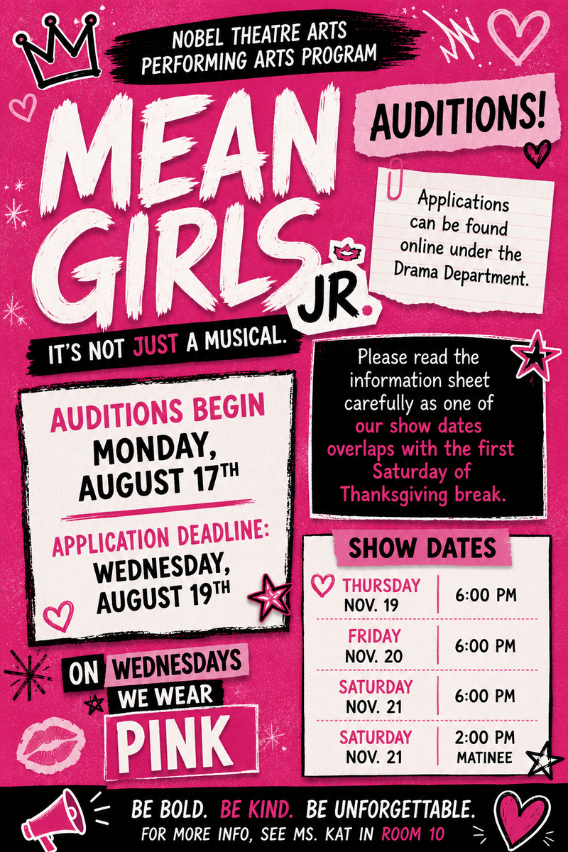 The Nobel Theatre Arts Department Presents: Mean Girls Jr. Featured Photo
