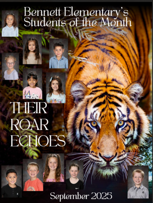 A collage featuring a tiger with students' photos and text celebrating achievements.