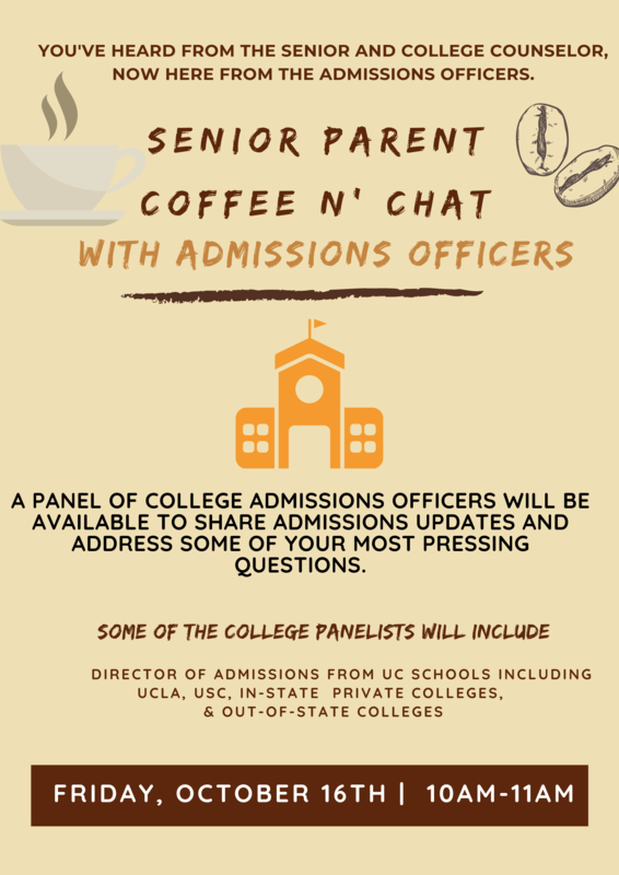 OCT. 16th | 10AM Senior Family Coffee N' Chat w/ College Admissions PANEL Featured Photo