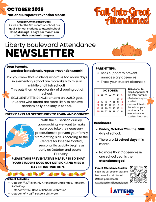 Liberty Blvd. Attendance Newsletter - October