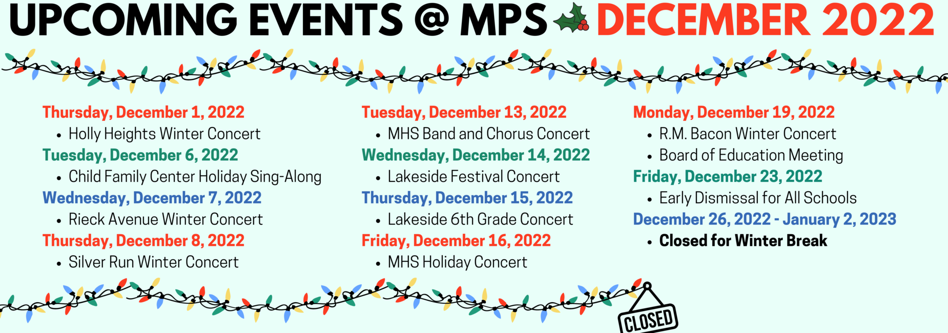 Upcoming Events at MPS - December 2022