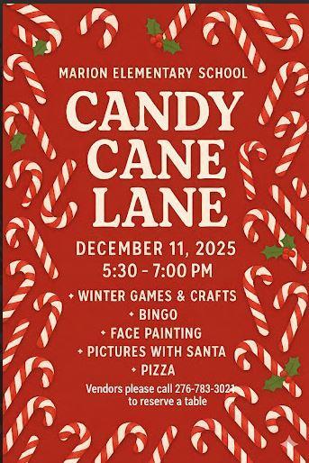 flyer advertising Candy Cane Lane on December 11, 2025 at MES