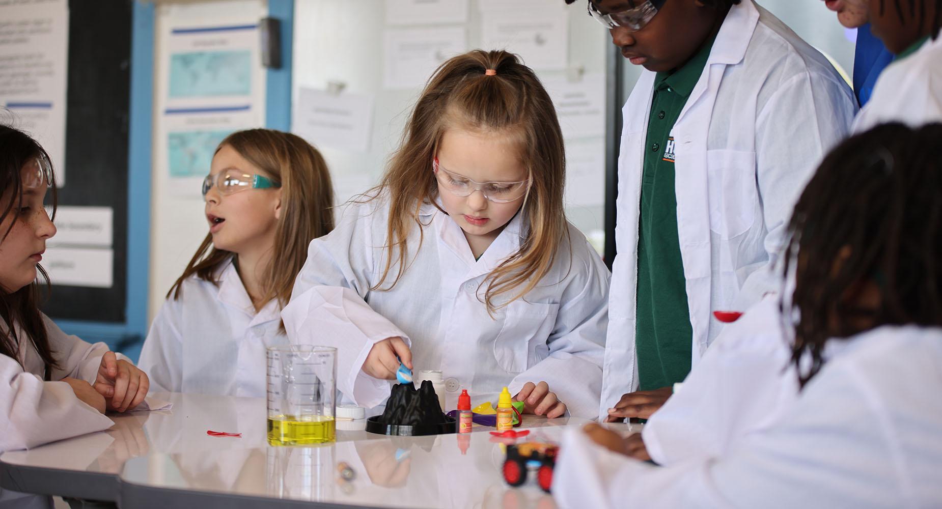 HSA Davenport students working on a science experiment