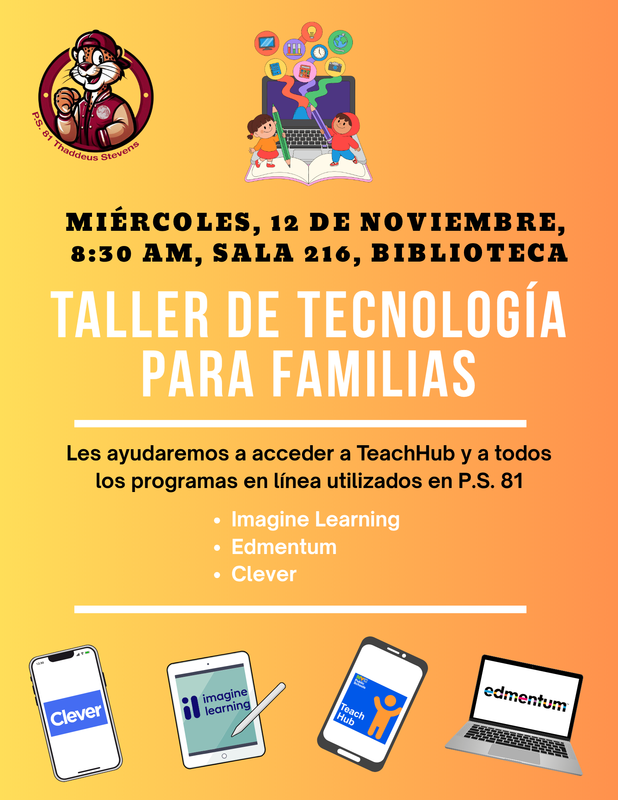 Technology Workshop flyer. Spanish