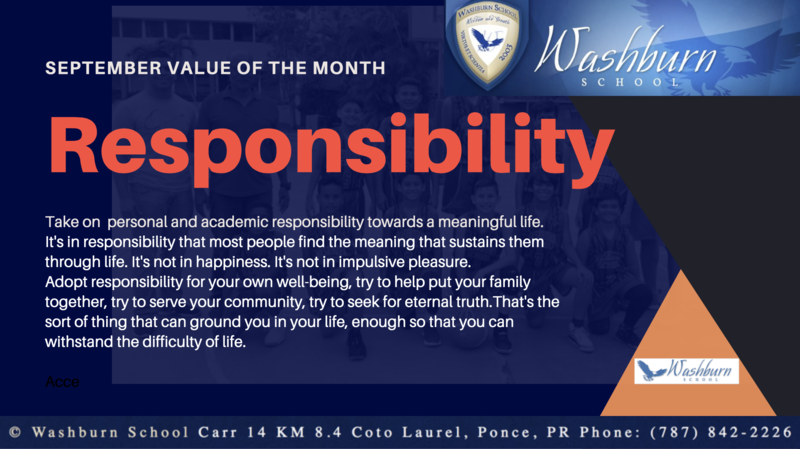 Washburn School Value of the Month for September - Responsibility -