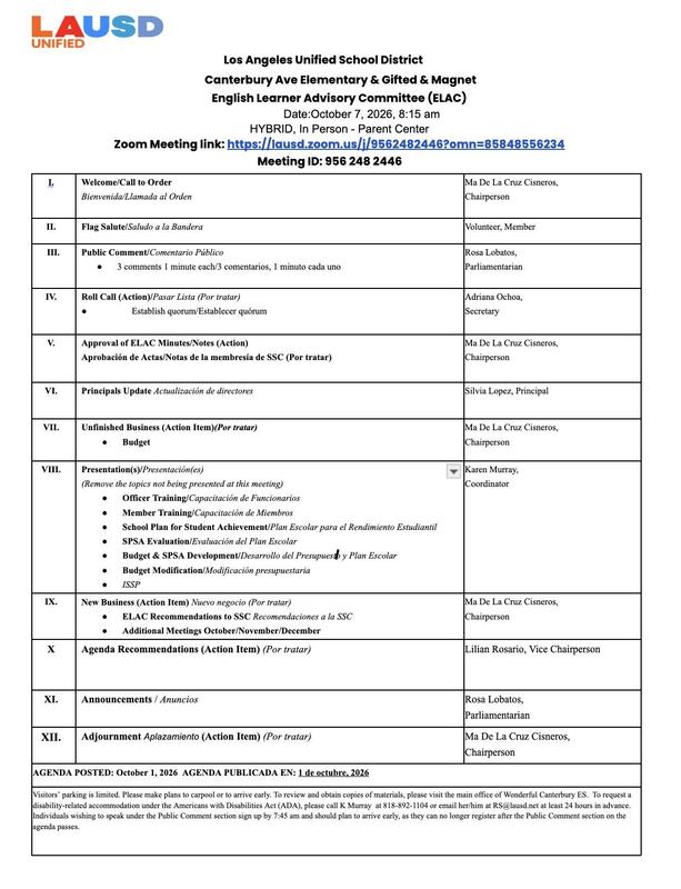 English Learner Advisory Committee (ELAC)