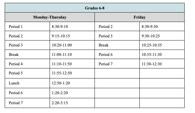 Middle School Schedule Professor Soto Oxford Preparatory Academy 