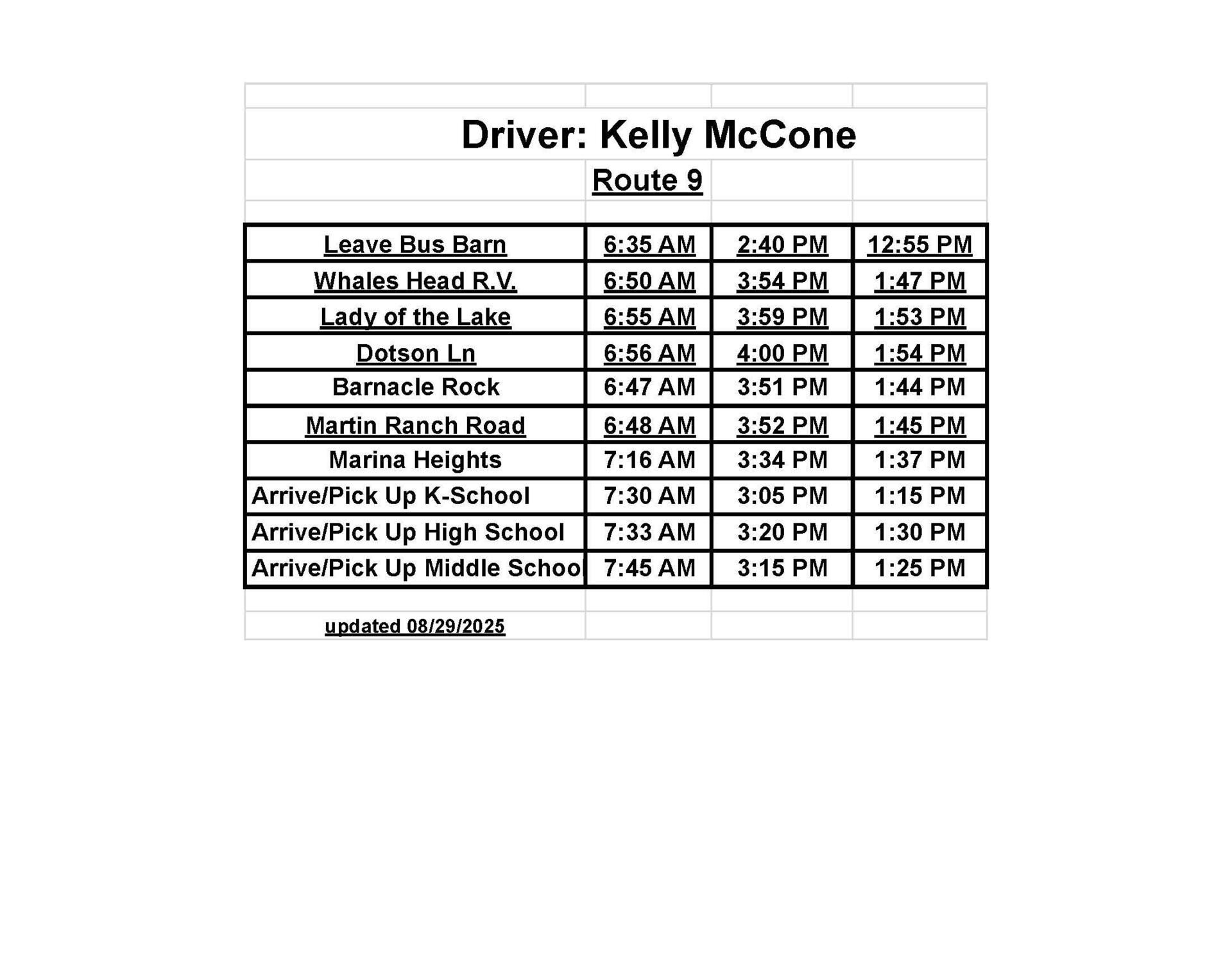 updated schedule as of 9 5 2025