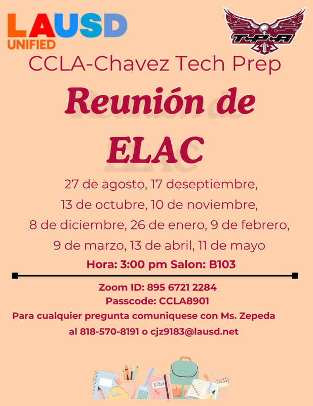 Chavez TPA - ELAC Meetings for the 2025-2026 School Year / Juntas de ELAC para el año escolar 2025-2026