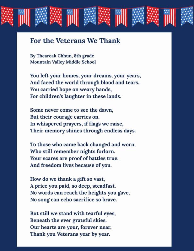 Veterans Day poem from MVMS