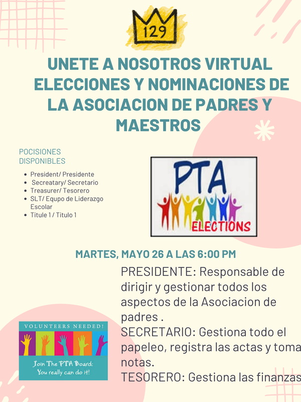 PTA spring elections and nominations spanish