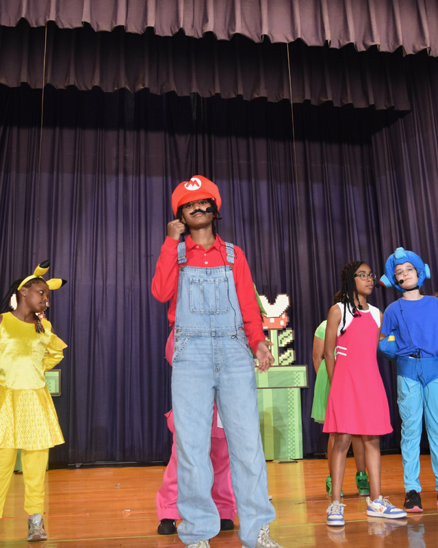 Student dressed as Mario from Mario Bros.