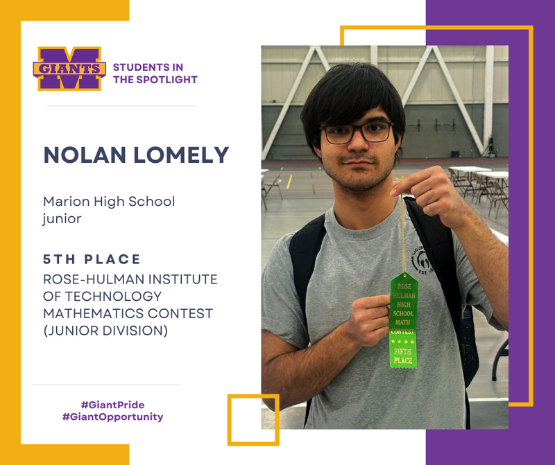 promo graphic - Rose-Hulman Math Contest - MHS's Nolan Lomely 5th place junior division