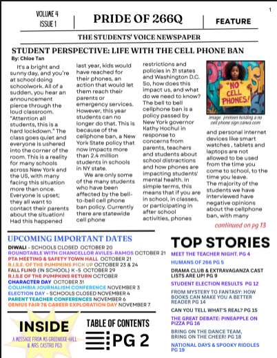 Front Page of the Pride of 266Q-Student Voice Newspaper