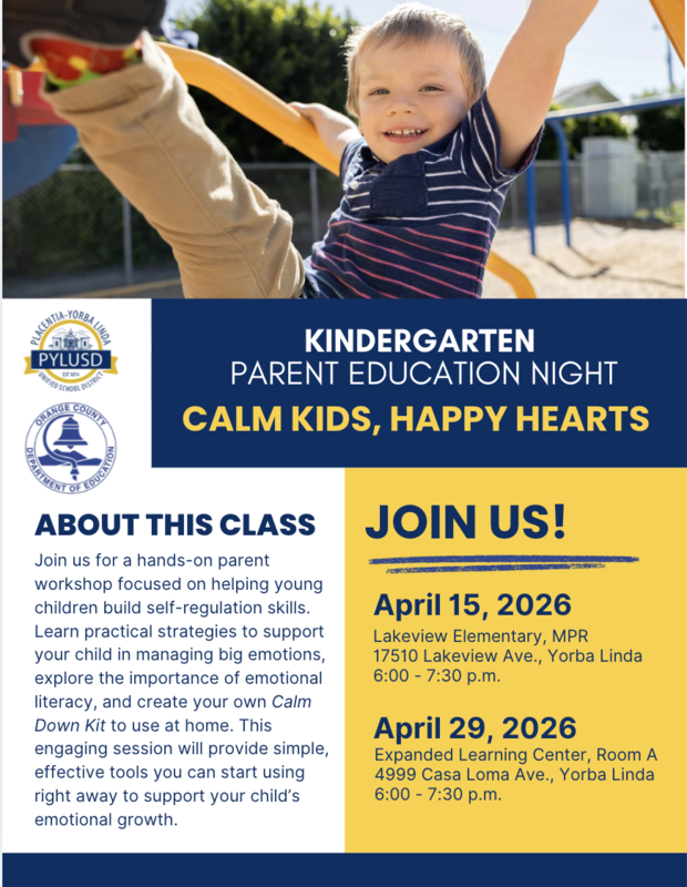 Kindergarten Parent Education Night on April 29, 2026