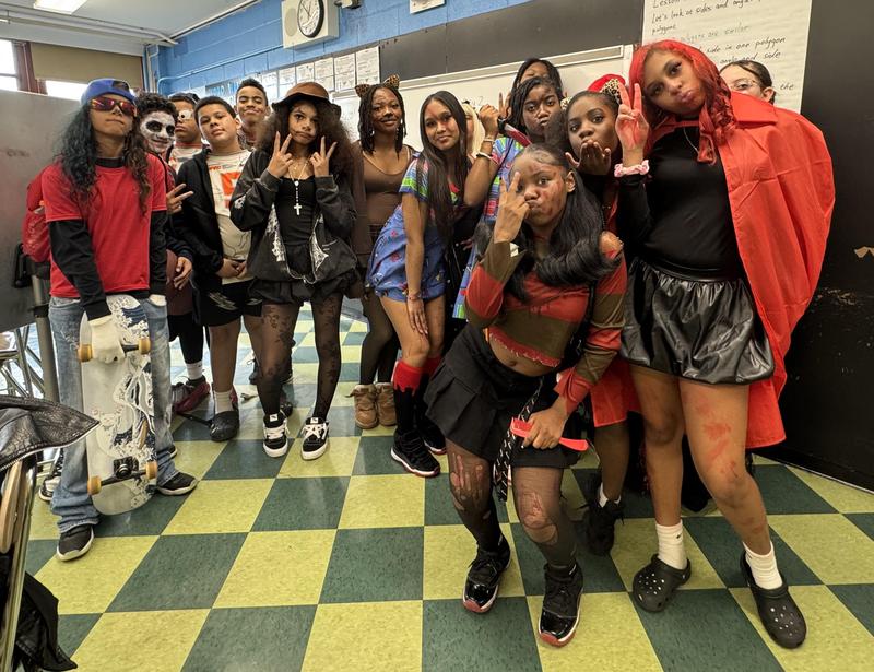 Middle school 8th graders in their costumes
