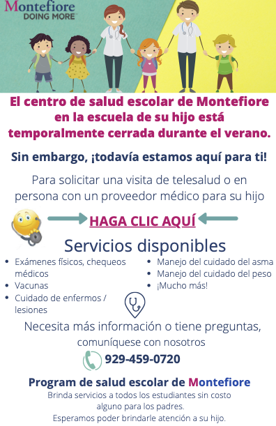 Montefiore Clinic Summer Closure Spanish Flyer