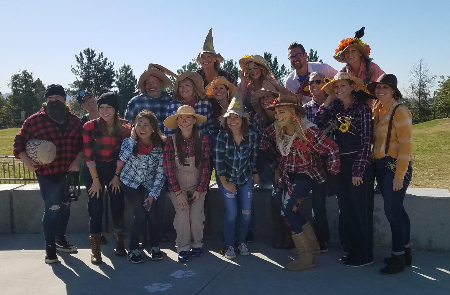 Staff scarecrows and lumber jacks dress up for Halloween