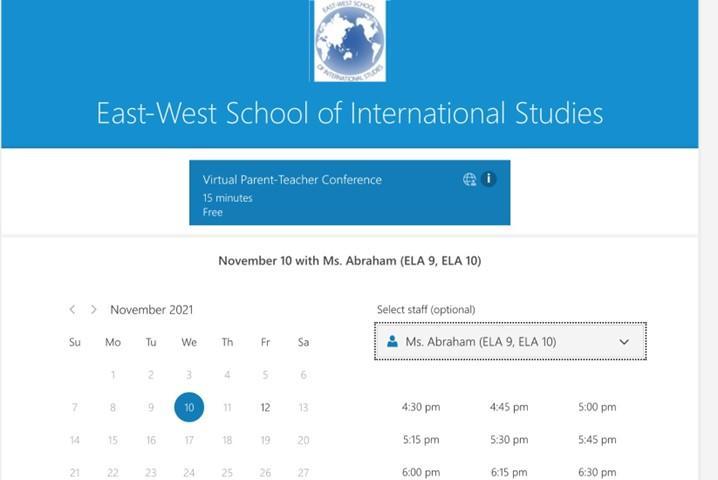 Example of booking page for a specific teacher.