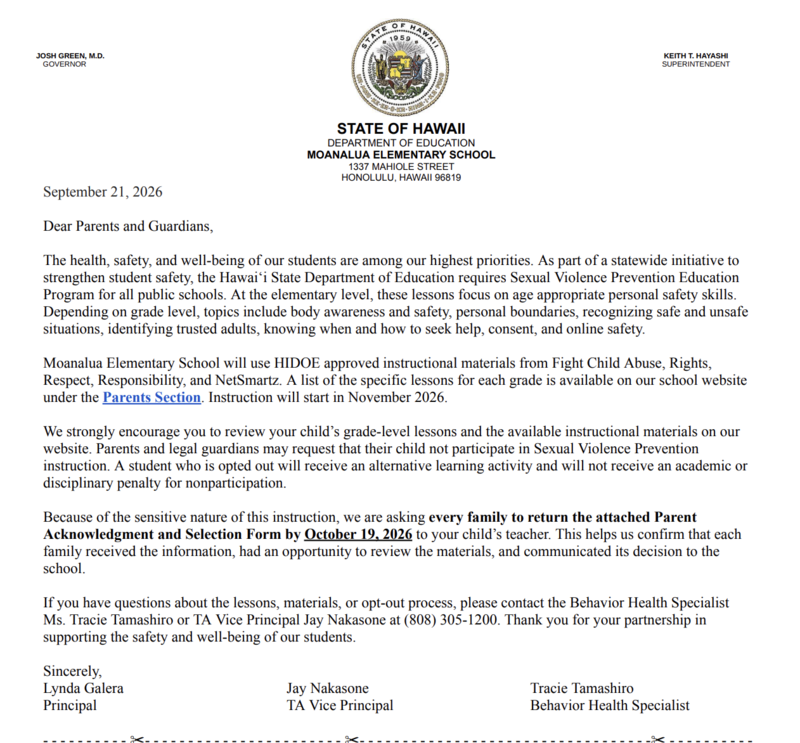 Letter from admin