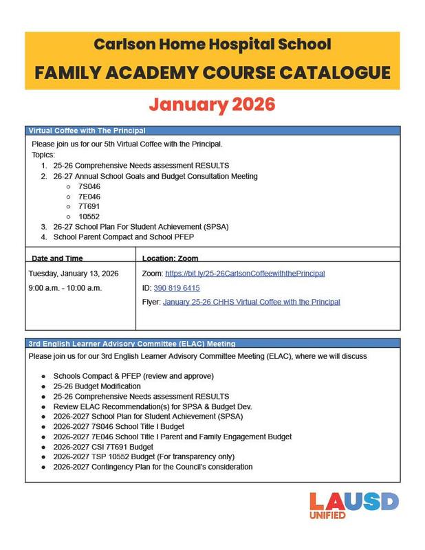 FamilyAcademy Course Catalogue for January 2026 flyer