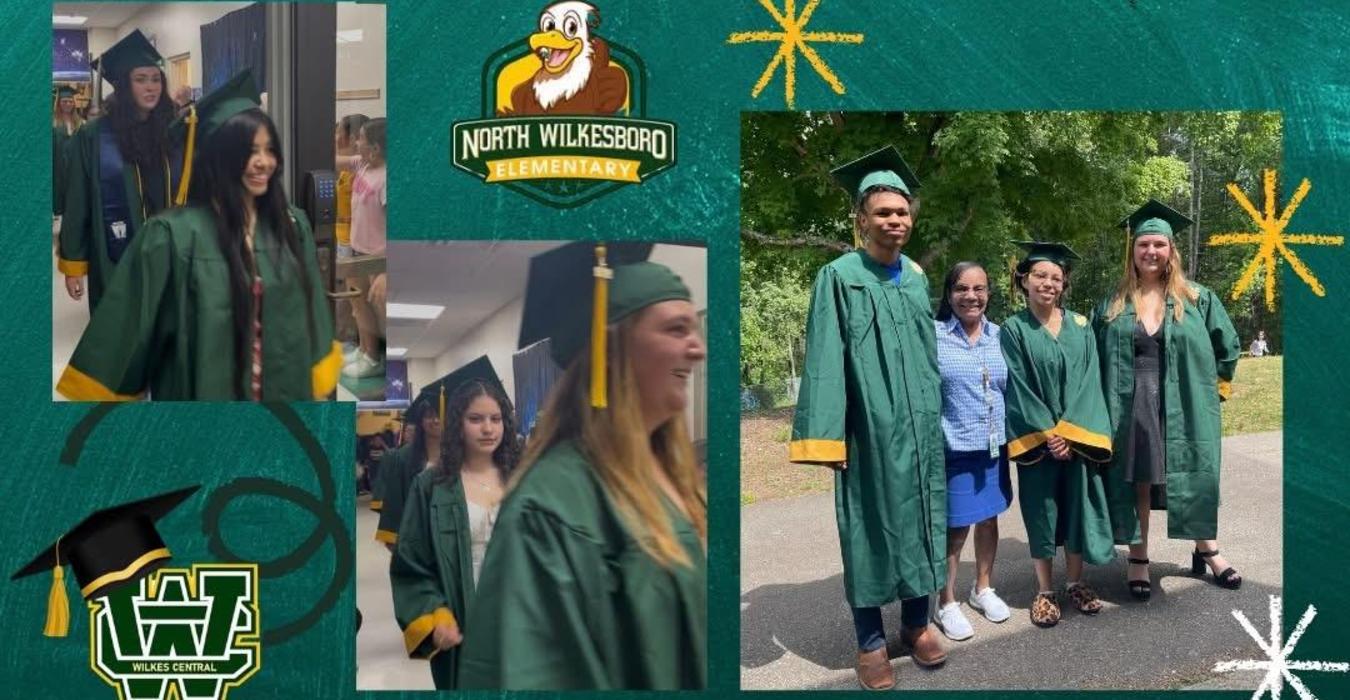 Graduates in green gowns and caps smiling during a school event.