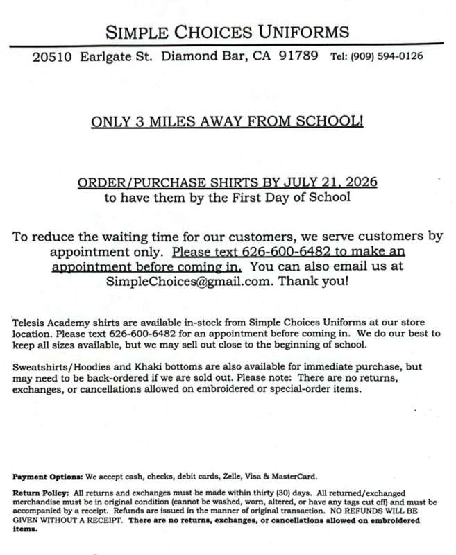 Telesis Academy Uniforms Flyer Featured Photo
