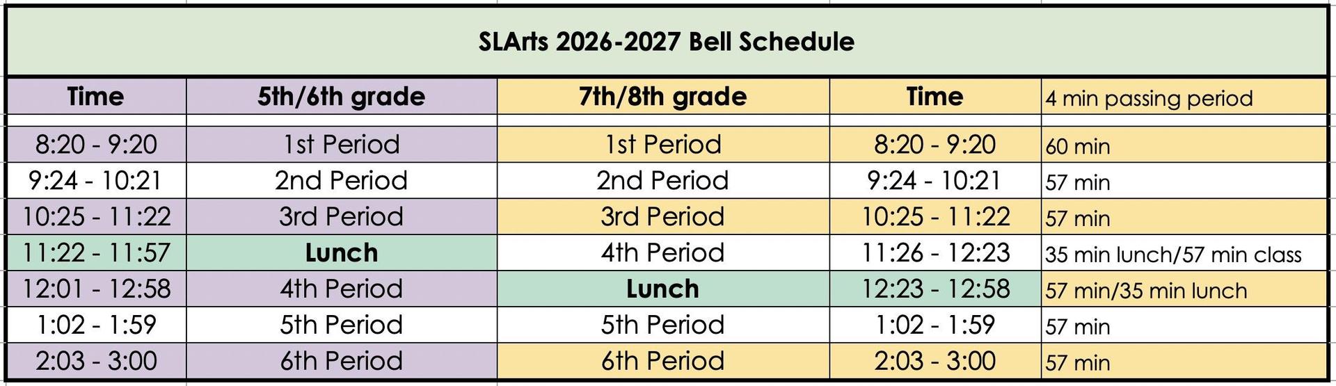 Daily Bell Schedule Normal Days - 2026-27
