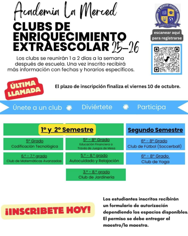 Enrichment Club Flyer in Spanish