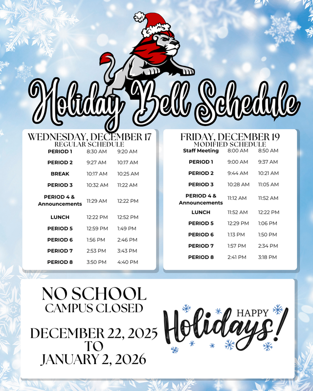 Special Bell Schedule — December 15-19