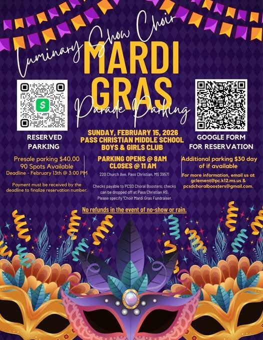 It's time for our annual Mardi Gras Parking fundraiser!