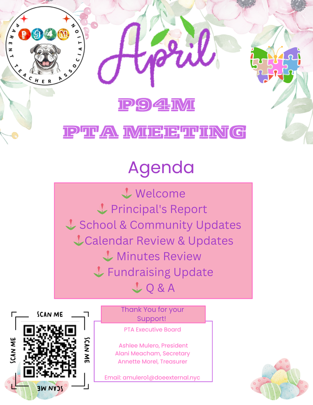 Flyer for P94M's Parent Teacher Association April Meeting (English)