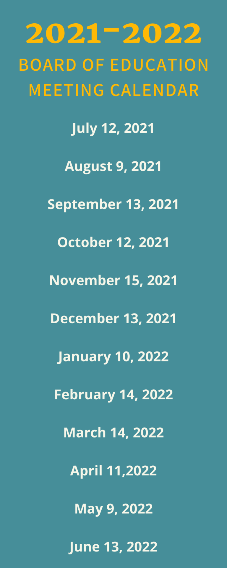 school board meeting calendar
