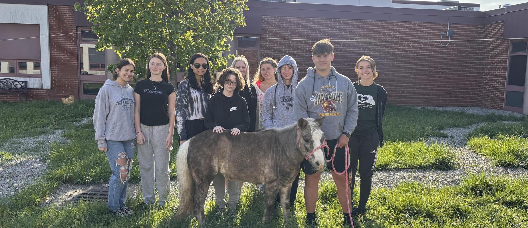 Vet Tec students with mini horse