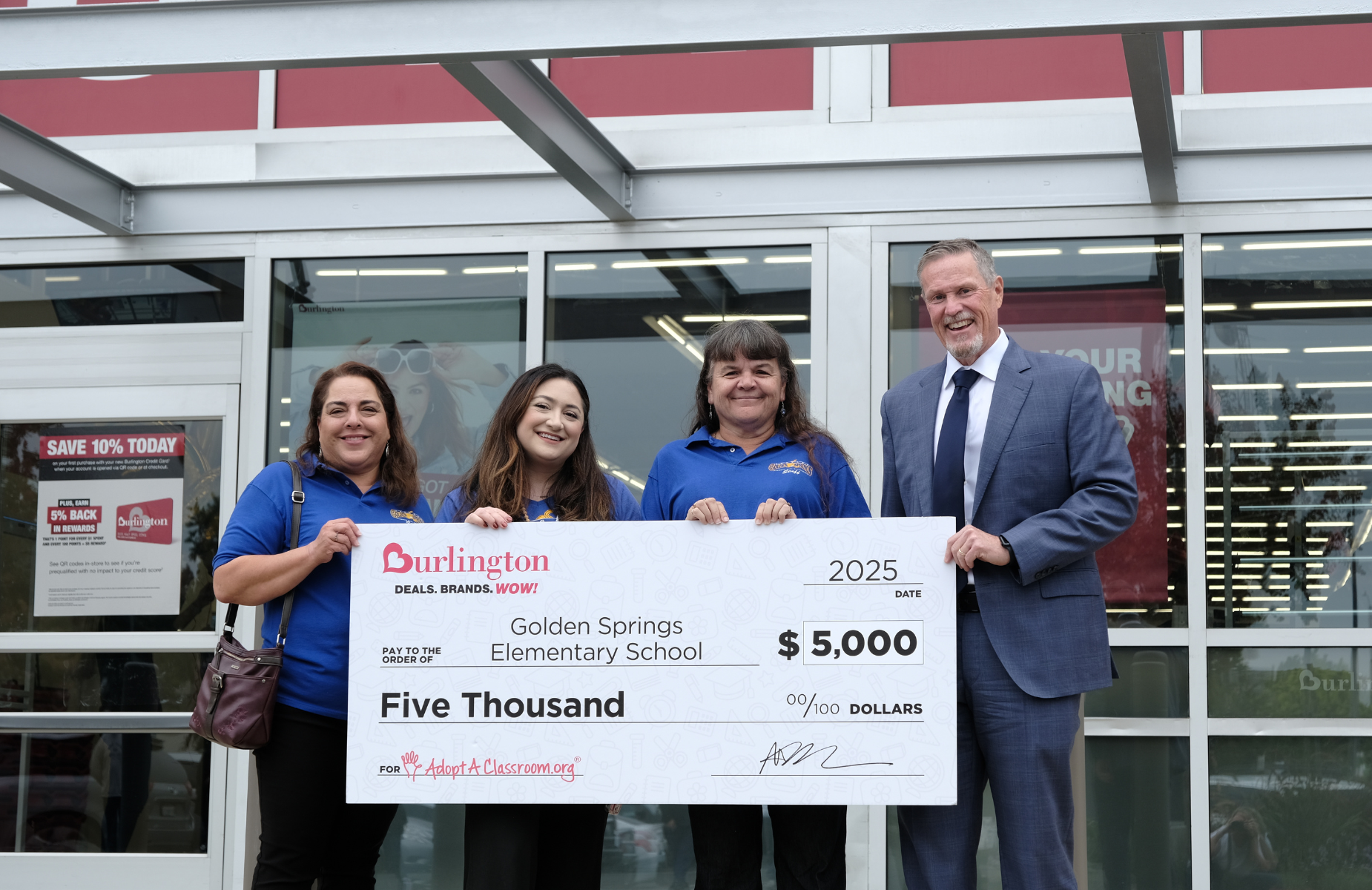 Golden Springs Elementary Receives $5,000 Gift at Burlington Grand Opening!