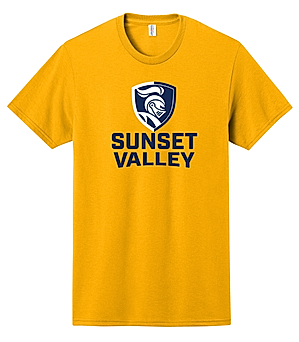 gold tshirt with Norwin knight logo and the words Sunset Valley
