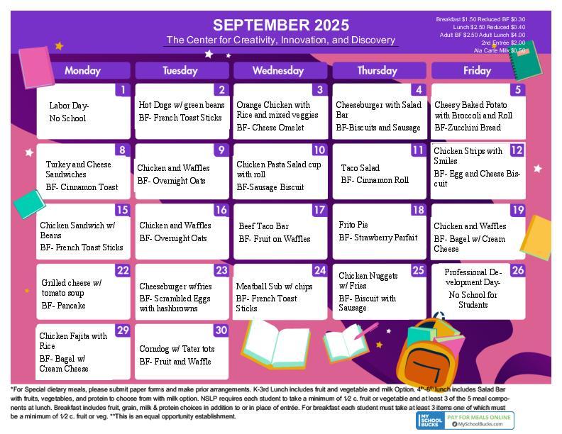 September Lunch Menu Featured Photo